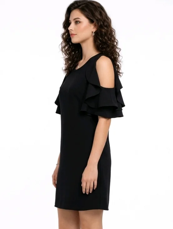 Kate Spade New York Black Cold Shoulder Crepe Shift Dress Size S - Picture 3 of 11